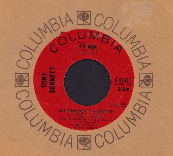 Bennett, Tony - Love Theme From The Sandpipers/I'll Only Kiss Her When I Think Of Her (with Columbia company sleeve) - EX8/ - 45 rpm Records