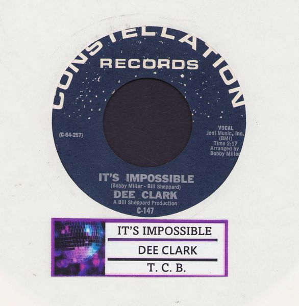 Clark, Dee - It's Impossible/T. C. B. (with jukebox label) - EX8/ - 45 rpm Records