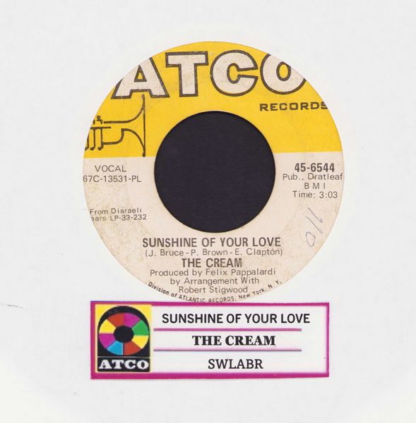 Cream - Swlabr/Sunshine Of Your Love (with jukebox label) - VG6/ - 45 rpm Records