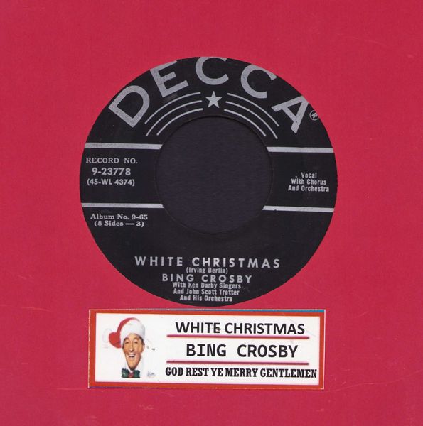 Crosby, Bing - White Christmas/God Rest Ye Merry Gentlemen (silver lines/star label 1950s pressing with jukebox label) - VG7/ - 45 rpm Records
