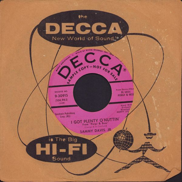 Davis, Sammy, Jr. - I Got Plenty O'Nuttin'/There's A Boat Dat's Leavin' Soon For New York (DJ advance pressing with vintage Decca company sleeve) - VG7/ - 45 rpm Records