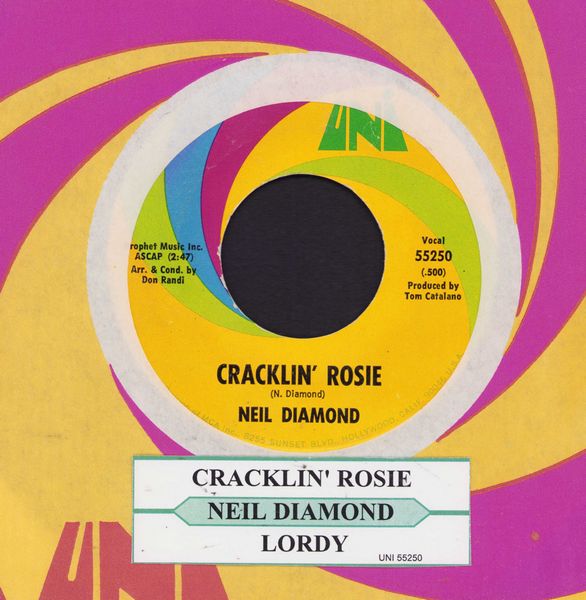 Diamond, Neil - Cracklin' Rosie/Lordy (with jukebox label and Uni company sleeve) - NM9/ - 45 rpm Records