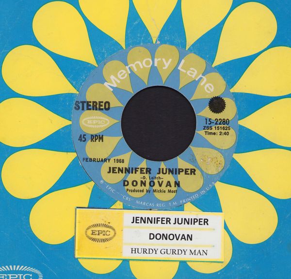 Donovan - Jennifer Juniper/Hurdy Gurdy Man (double-hit re-issue with juke box label and Epic company sleeve) - NM9/ - 45 rpm Records