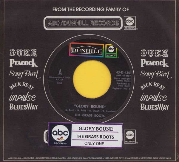 Grass Roots - Glory Bound/Only One (with jukebox label and company sleeve) - NM9/ - 45 rpm Records