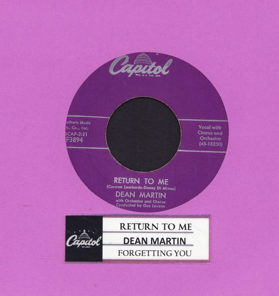 Martin, Dean - Return To Me/Forgetting You (with jukebox label) - VG7/ - 45 rpm Records