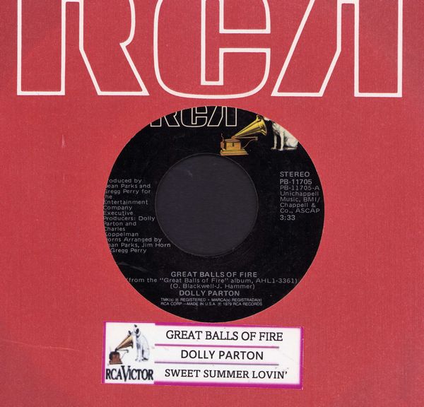 Parton, Dolly - Great Balls Of Fire/Sweet Summer Lovin' (with RCA company sleeve and juke box label) - NM9/ - 45 rpm Records
