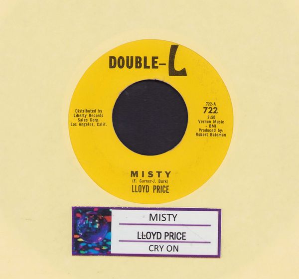 Price, Lloyd - Misty/Cry On (with jukebox label) - EX8/ - 45 rpm Records