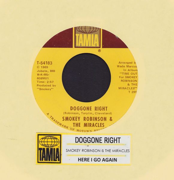 Robinson, Smokey & The Miracles - Doggone Right/Here I Go Again (with jukebox label) - NM9/ - 45 rpm Records