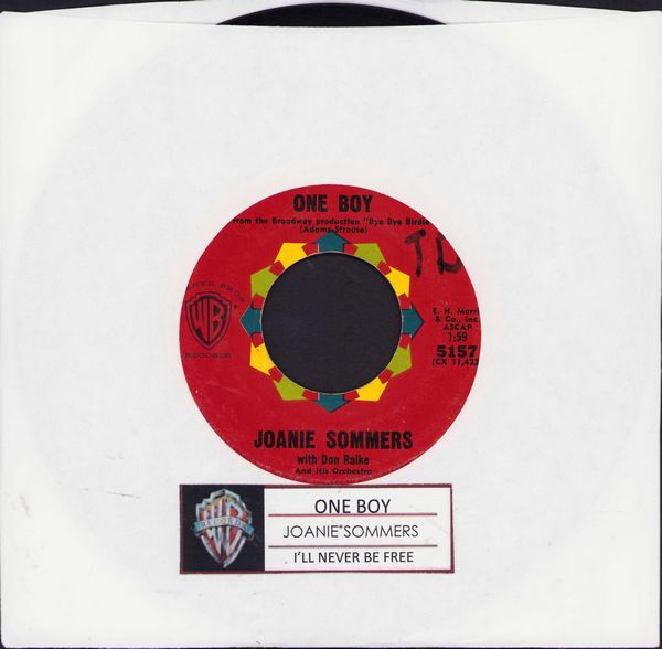 Sommers, Joanie - One Boy/I'll Never Be Free (with jukebox label) - VG6/ - 45 rpm Records