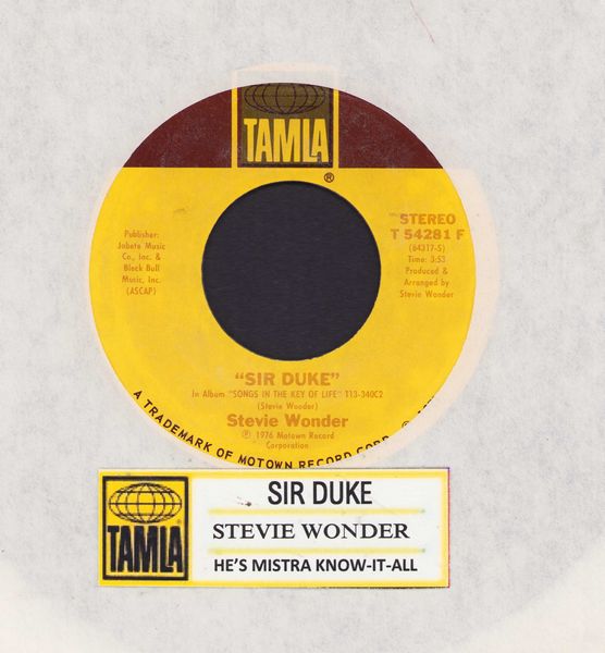 Wonder, Stevie - Sir Duke (You Can Feel It All Over)/He's Misstra Know-It All (with juke box label) - VG7/ - 45 rpm Records